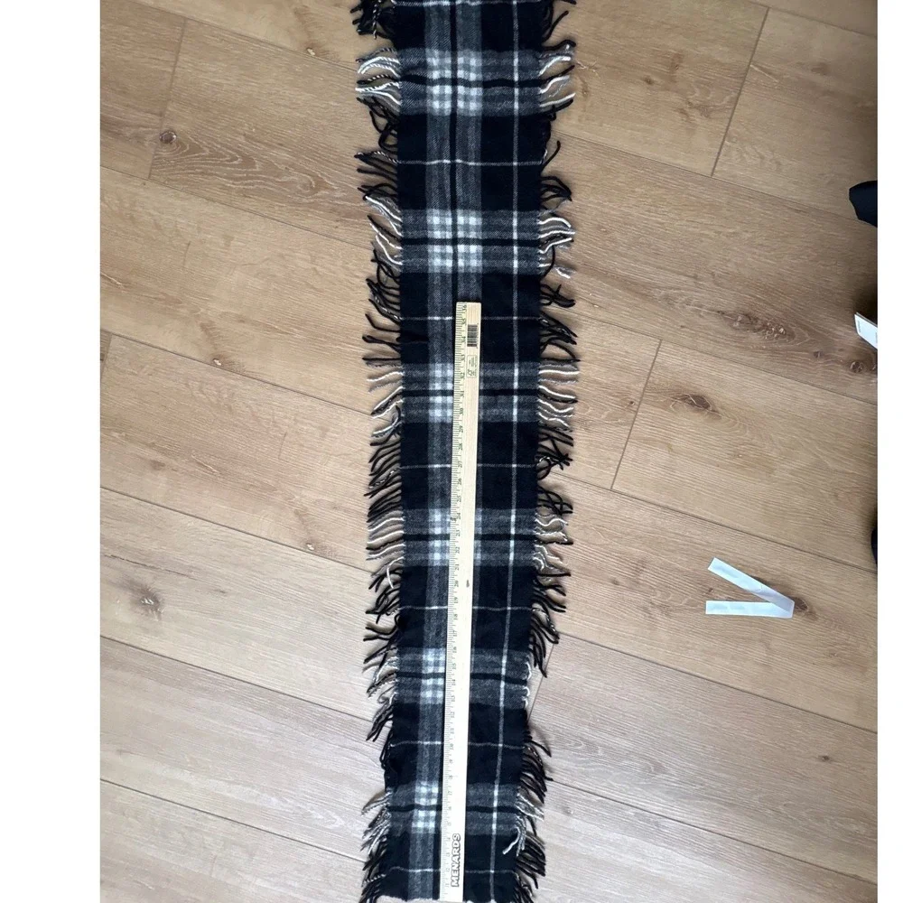 Plaid Fringed Scarf Black White Grey Checkered Winter Neck 100% cashmere‎ unisex